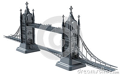 3D render of an English bridge on a white background Cartoon Illustration