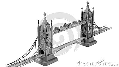 3D render of an English bridge on a white background Cartoon Illustration