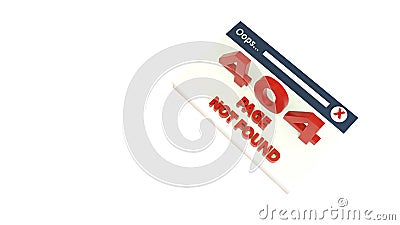3d render of 404 error webpage isolated on white. Website 404 page not found creative concept. Website under construction page. 3d Stock Photo