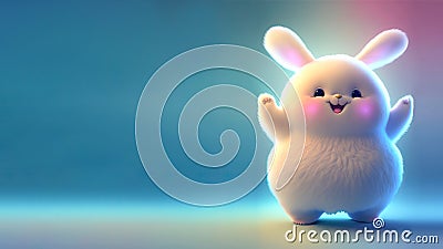 Existed Rabbit Or Bunny Character Standing On Shiny Gradient Background And Copy Space Stock Photo