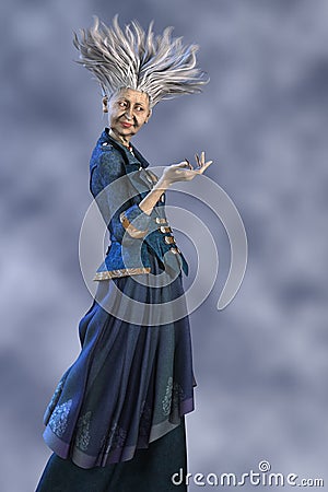 3D Render of a fairy godmother or witch fantasy character standing in a magical hand outstretched pose Stock Photo