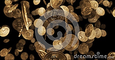 3D render Falling gold coins bitcoin Stock Photo