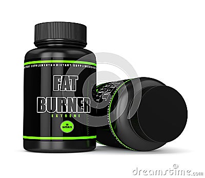 3d render of fat burner bottles with pills Stock Photo