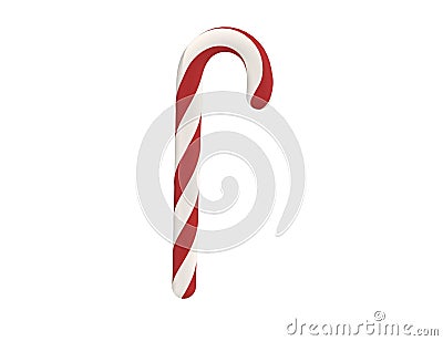 3D render of a festive red and white striped candy cane against a plain white background. Stock Photo