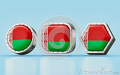 3d render Flag signs of Belarus in three different shape Editorial Stock Photo