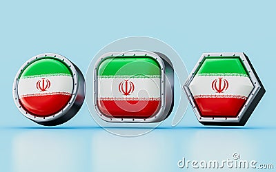 3d render Flag signs of IRAN in three different shape Stock Photo
