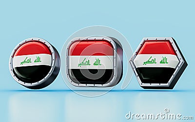 3d render Flag signs of IRAQ in three different shape Stock Photo