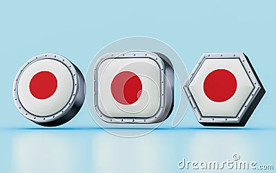 3d render Flag signs of Japan in three different shape Stock Photo