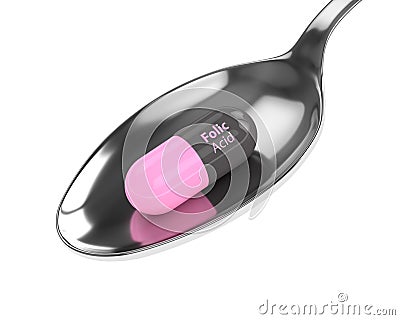 3d render of folic acid pill on spoon Stock Photo