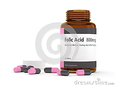 3d render of folic acid with pills Stock Photo