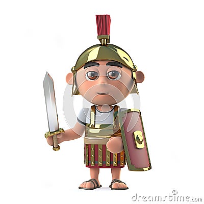 3d Funny cartoon Roman gladiator centurion with sword and shield Stock Photo
