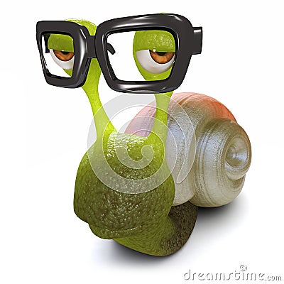 3d Funny cartoon snail wearing glasses Stock Photo