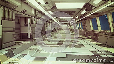 3d render. Futuristic spaceship interior Stock Photo