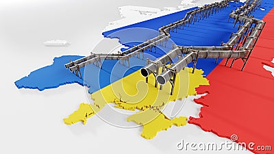 3D illustration of gas pipelines between Ukraine and Russia Stock Photo