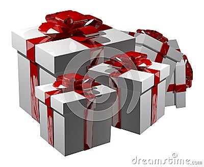 3d render gifts red whtie presents Stock Photo