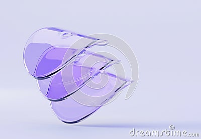 3d render glass transparent circle curve wave discs with layers effect. Abstract purple geometric background, clear Cartoon Illustration