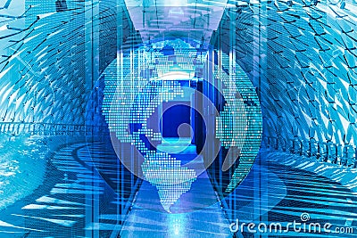 3d render Global data communication network around planet Earth viewed from space with connected grid technology Stock Photo