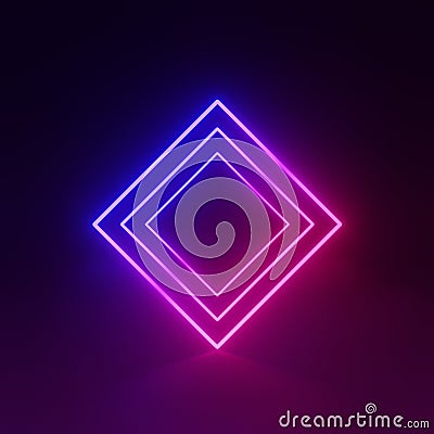 3d render, glowing lines, tunnel, neon lights, virtual reality, abstract background, square portal, arch, pink blue spectrum vibra Stock Photo