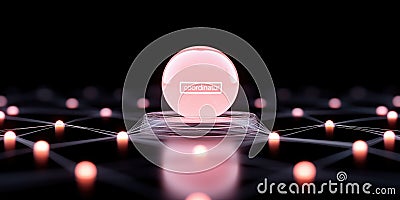3D render of glowing orb labeled coordinator on network background, symbolizing connectivity Stock Photo