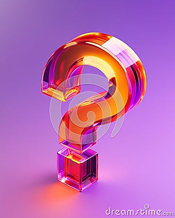 3D render of a glowing question mark with orange and violet gradient lighting. Inquiry, FAQ icon and problem solving Stock Photo