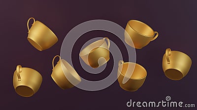 3d render gold coffee cup modern art anti gravity style for relax Stock Photo