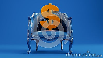 gold dollar sign on a blue armchair in a colored background Stock Photo