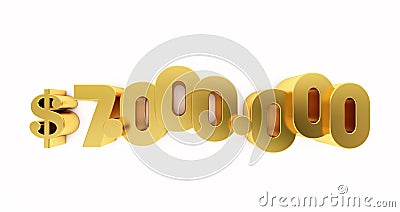 Gold seven million dollars isolated on white background, 7000000 dollars Stock Photo