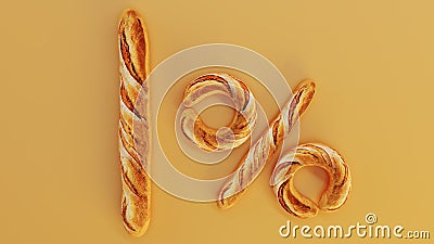 golden french baguettes forme one percent sign on yellow background, special offer concept Stock Photo