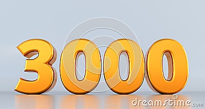 Golden number 3000 on white background. gold three thousand Stock Photo