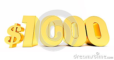 Golden 1000$ one thousand price symbol isolated on white background Stock Photo