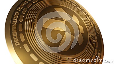 3D Render Golden Quant QNT Cryptocurrency Coin Symbol Close up View Stock Photo