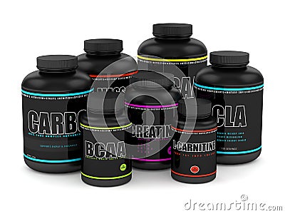 3d render of gym dietary supplements Stock Photo