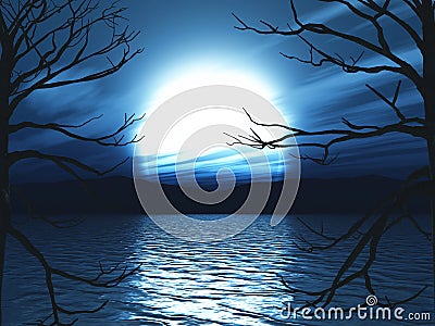 3D Halloween moonlit landscape Stock Photo