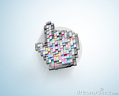 3D render hand colorful cursor computer mouse on light blue background. File contains a path to isolation hand. Stock Photo