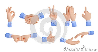 3d render hand gestures ok, business handshake Cartoon Illustration