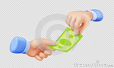 3d render hand giving money bill to another palm Vector Illustration