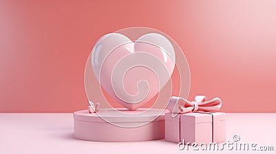 3d render. Heart and gift box with podium stand to show product display on pastel Stock Photo