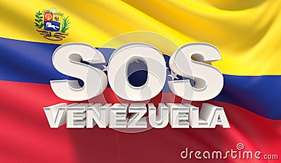 3D illustration with word SOS written on dices and flag of Venezuela waving in background. Stock Photo