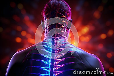 3D render of a human body with a spine and nerve x-ray section, Generative AI Stock Photo