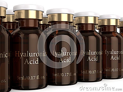 3d render of hyaluronic acid vials in row Stock Photo