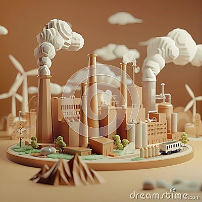 3D render icon Clay render of a factory transitioning from traditional processes to renewable energy sources Timelapse animation Stock Photo