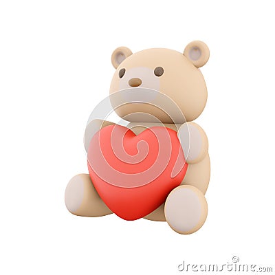 3d render Icon of teddy bear toy with a heart. 3d rendering icon teddy bear toy with heart. Teddy bear toy with a heart. Stock Photo