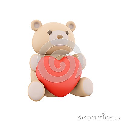 3d render Icon of teddy bear toy with a heart. 3d rendering icon teddy bear toy with heart. Teddy bear toy with a heart. Stock Photo