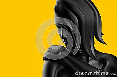 3d render illustration of black colored girl mannequin with on yellow background Cartoon Illustration