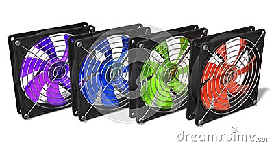 Group of color computer chassis and CPU cooler fans Cartoon Illustration