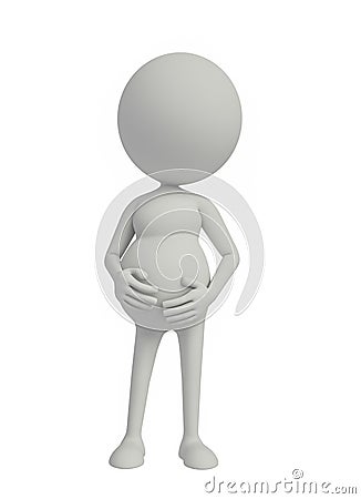 3d white pregnent woman standing on white background Cartoon Illustration