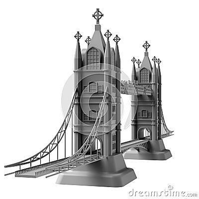 3D render of an English bridge on a white background Cartoon Illustration