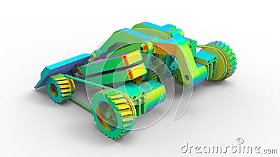 3D rendering - FEA analysis of a geared vehicle Cartoon Illustration