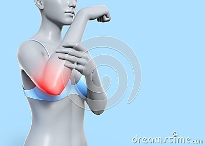 3d render illustration of female figure with elbow pain Cartoon Illustration