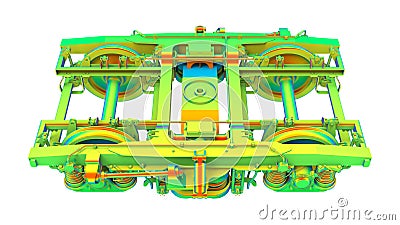 3D rendering - train chassis finite element analysis Cartoon Illustration